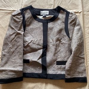 H&M Gold Beige Black Elegant Jacket Coat Blazer Collarless Puff Sleeves S/XS 4